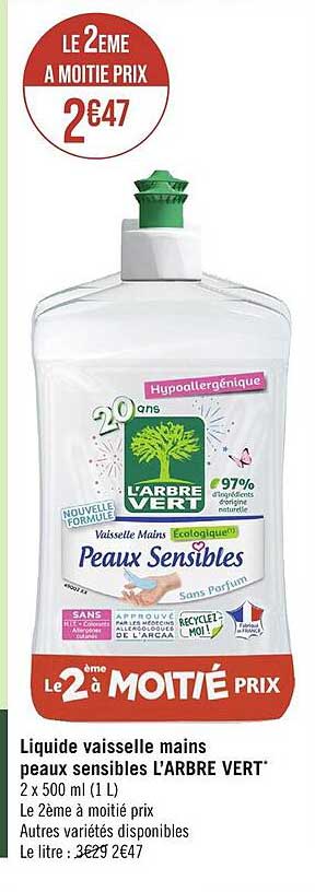 liquide vaisselle mains peaux sinsibles l'arbre vert