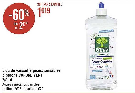 liquide vaisselle peaux sensibles biberons l'arbre vert