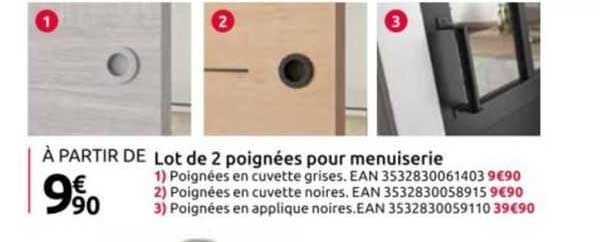 lot de 2 poignées pour menuiserie