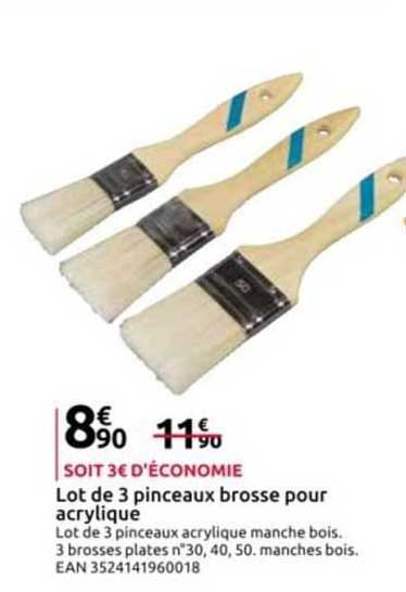 Lot De 3 Pinceaux Brosse Pour Acrylique