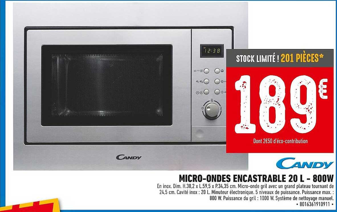 micro-ondes encastrable 20 l - 800 w candy