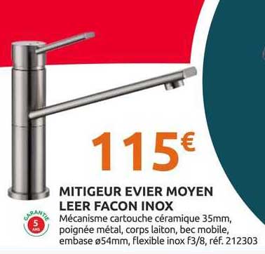 mitigeur évier moyen leer façon inox