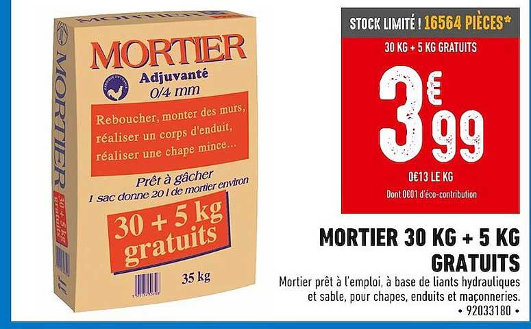 mortier 30 kg + 5 kg gratuits