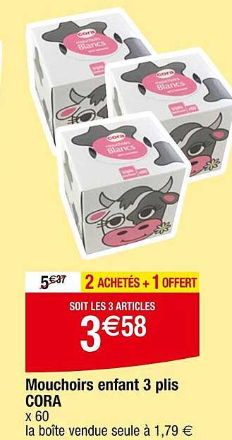mouchoirs enfant 3 plis cora