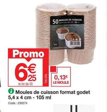moules de cuisson format godet 5,4 x 4 cm - 105 ml