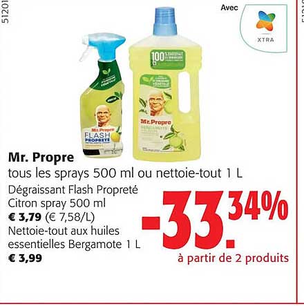 mr propre tous les sprays ou nettoie-tout dégraissant flash propreté citron spray