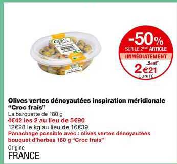 Olives Vertes Dénoyautées Inspiration Méridionale "croc Frais"