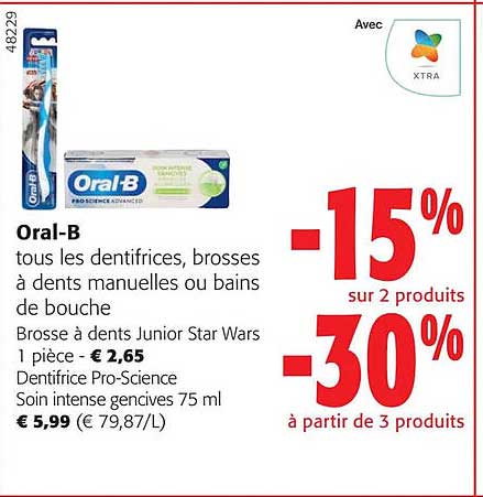 oral-b tous les dentifrices, brosses à dents manuelles ou bains de bouche