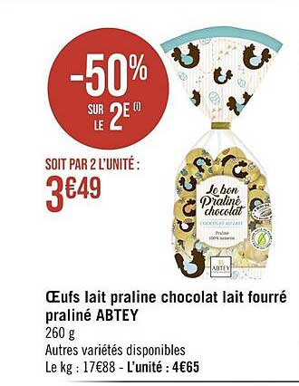 œufs lait praline chocolat lait fourré praliné abtey
