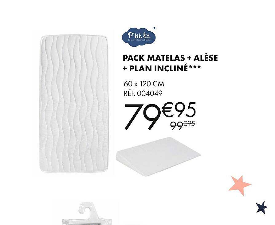 pack matelas + alèse + plan incliné p'tit lit