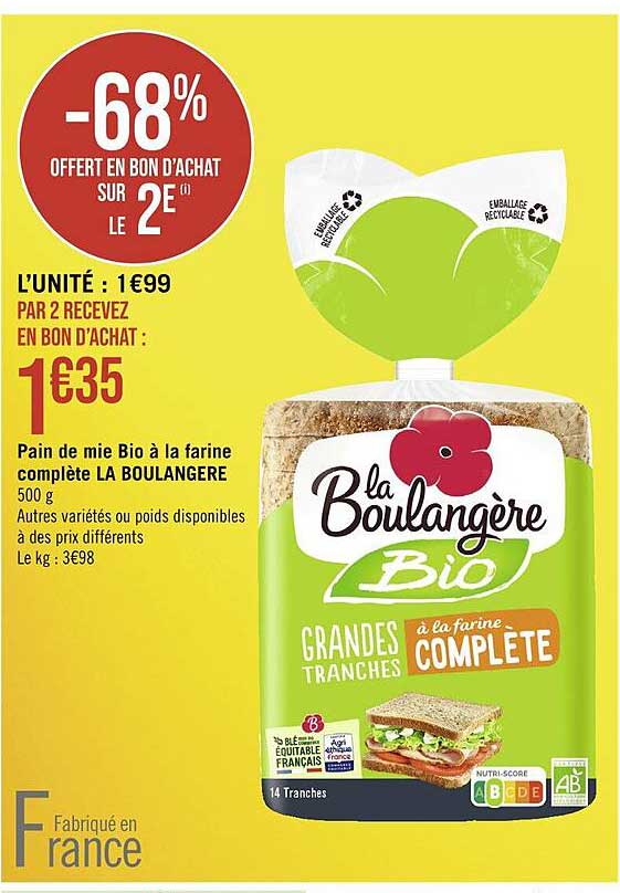 Pain De Mie Bio à La Farine Complète La Boulangere