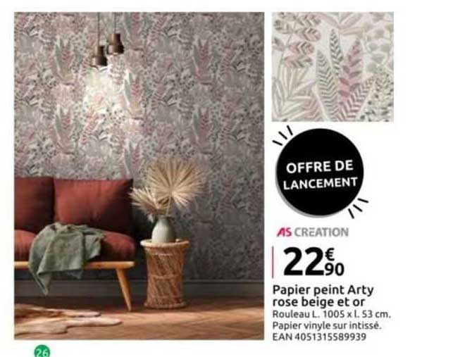 Papier Peint Arty Rose Beige Et Or