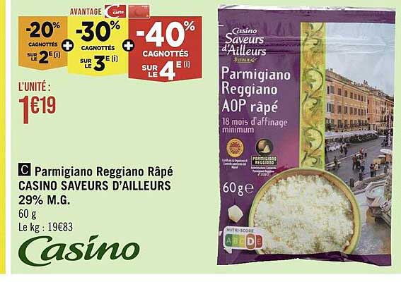 parmigiano reggiano râpé casino saveurs d'ailleurs 29% m.g.