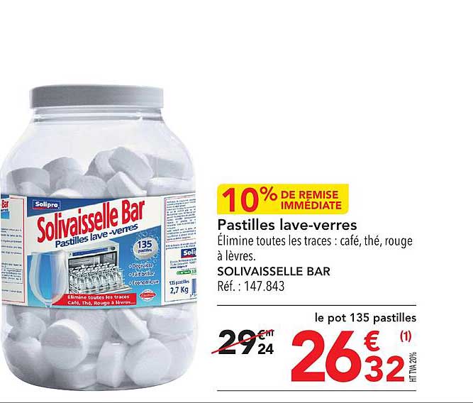 pastilles lave-verres solivaisselle bar