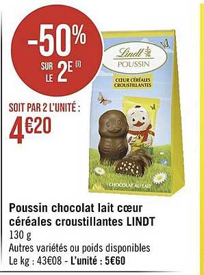 poussin chocolat lait cœur céréales croustillantes lindt