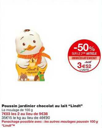 poussin jardinir chocolat au lait "lindt"