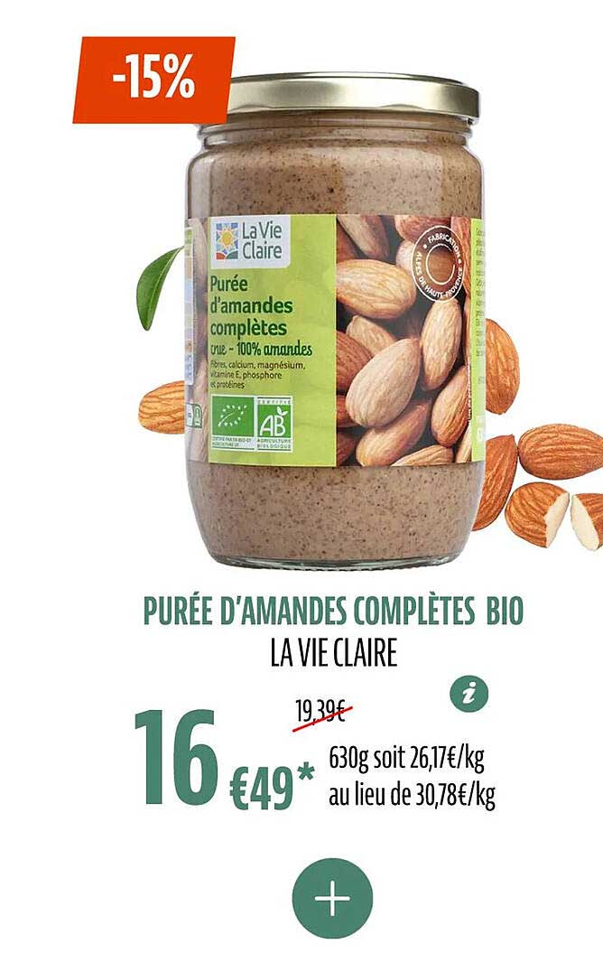 purée d'amandes complètes bio la vie claire