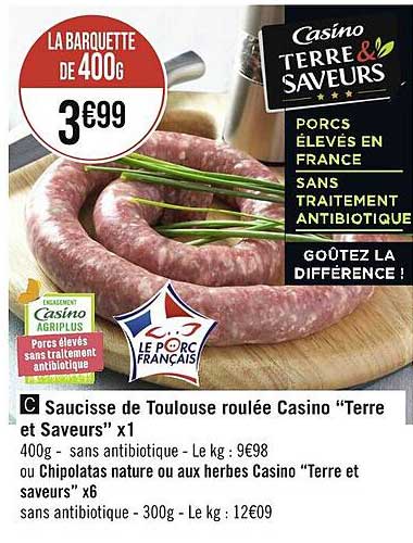 Saucisse De Toulouse Roulée Casino "terre Et Saveurs" X1