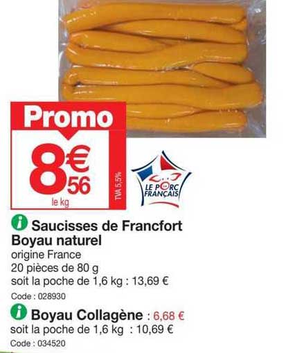 saucisses de francfort boyau naturel , boyau collagène
