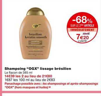 shampoing "ogx" lissage brésilien