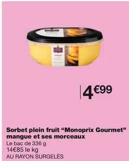 sorbet plein fruit "monoprix gourmet" mangue et ses morceaux
