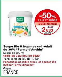 soupe bio 8 légumes sel réduit de 30% "ferme d'anchin"