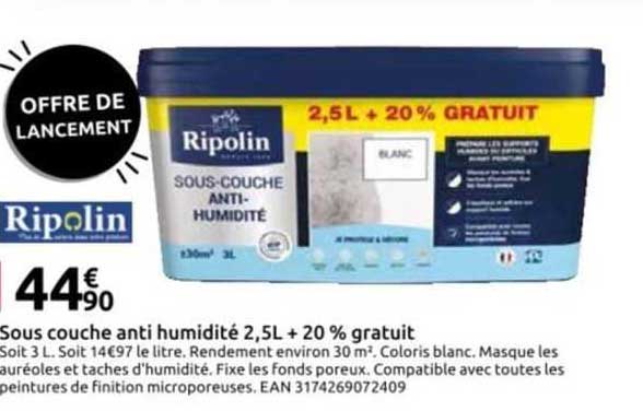 sous couche anti humidité 2,5 l + 20% gratuit ripolin