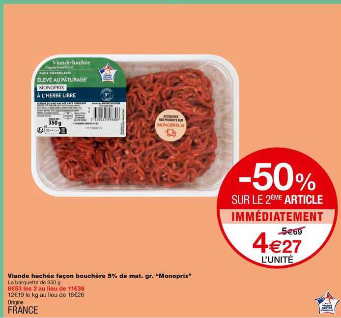 viande hachée façon bouchère 5% mat. gr. "monoprix"