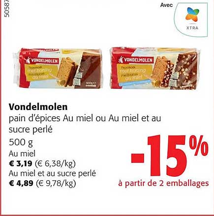 Vondelmolen Pain D'épices Au Miel Ou Au Miel Et Au Sucre Perlé