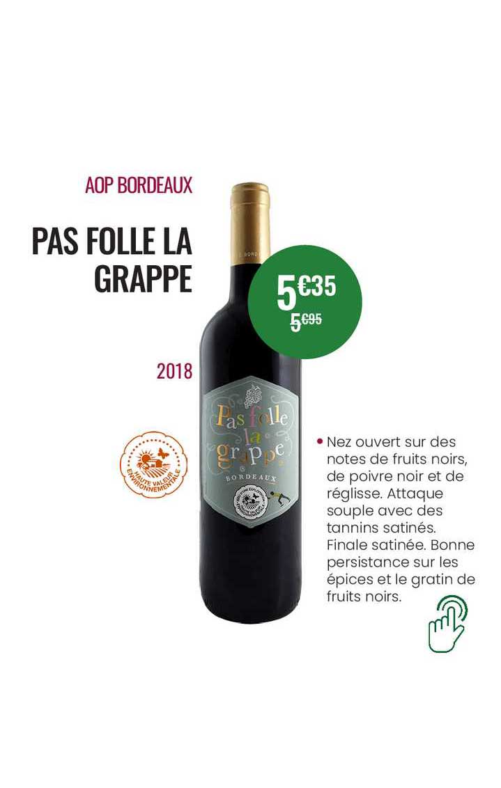 aop bordeaux pas folle la grappe 2018