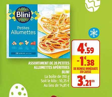 assortiment de 28 petites allumettes apéritives blini