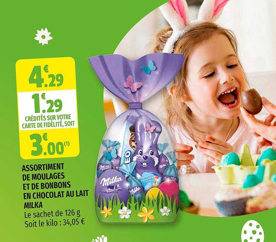 assortiment de moulages et de bonbons en chocolat au lait milka