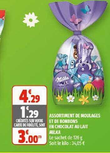 assortiment de moulages et de bonbons en chocolat au lait milka
