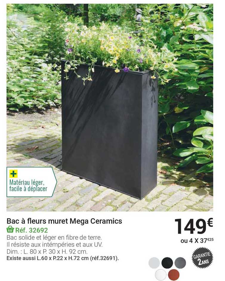 bac à fleurs muret mega ceramics