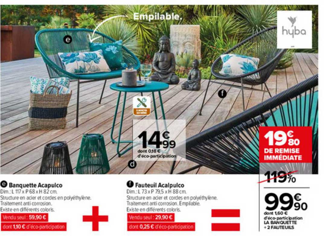 banquette acapulco, fauteuil acalpulco, la banquette + 2 fauteuils