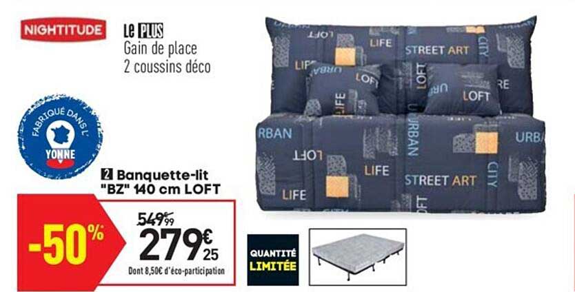 banquette-lit "bz" 140 cm loft nightitude