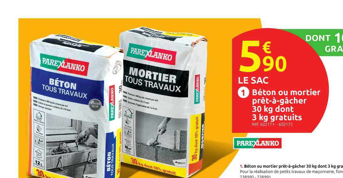 béton ou mortier prêt-à-gâcher 30 kg dont 3 kg gratuits