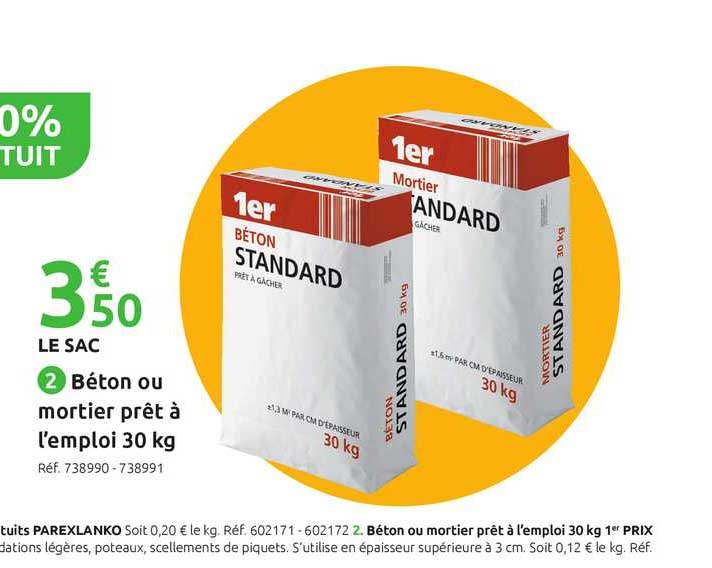 béton ou mortier prêt à l'emploi 30 kg 1er