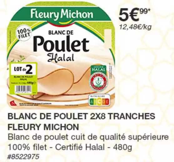 blanc de poulet 2x8 tranches fleury michon