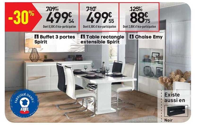 Buffet 3 Portes Spirit Table Rectangle Extensible Spirit Chaise Emy