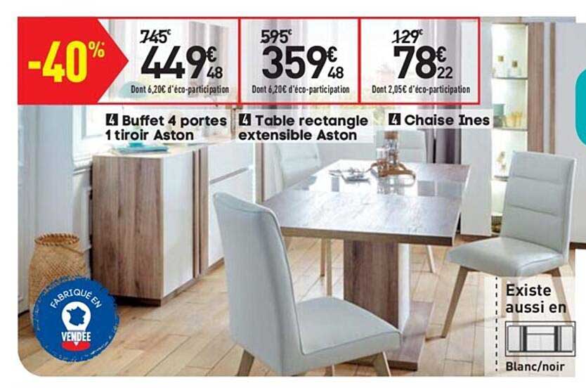buffet 4 portes 1 tiroir aston table rectangle extensible aston chaise ines