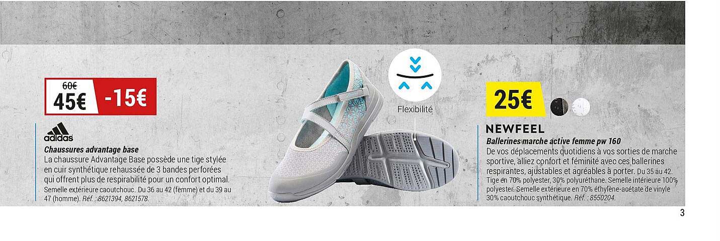 chaussures advantage base adidas ballerine marche active femme pw 160 newfeel