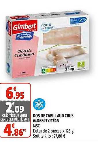 dos de cabillaud crus gimbert océan