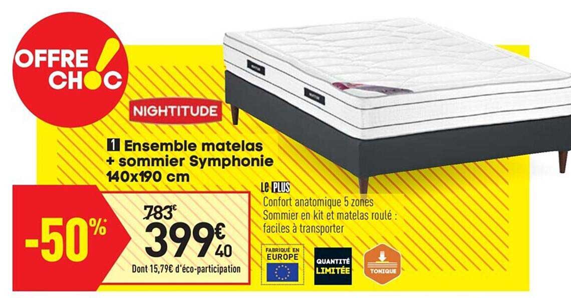 ensemble matelas + sommier symphonie 140x190 cm nightitude