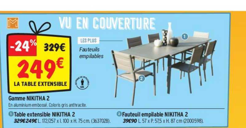 gamme nikitha 2 : table extensible nikitha 2, fauteuil empilable nikitha 2