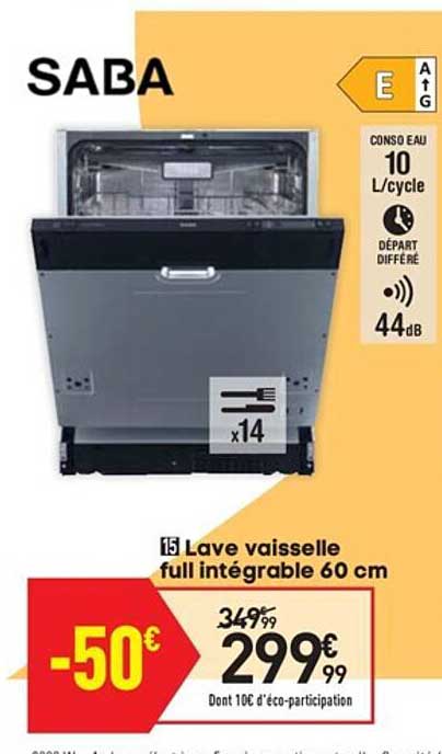lave vaisselle full intégrable 60 cm saba