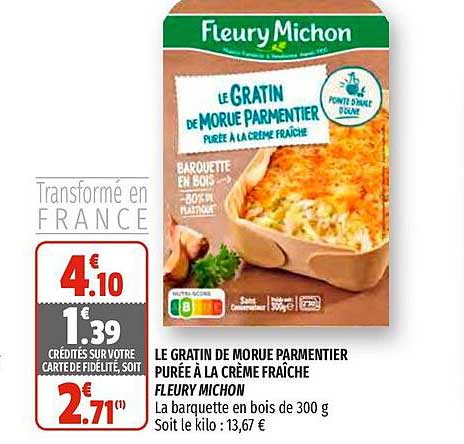 le gratin de morue parmentier purée à la crème fraîche fleury michon