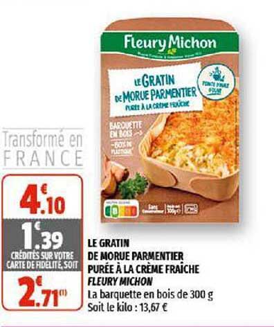 le gratin de morue parmentier purée à la crème fraîche fleury michon