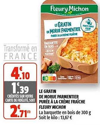 le gratin de morue parmentier purée à la crème fraîche fleury michon
