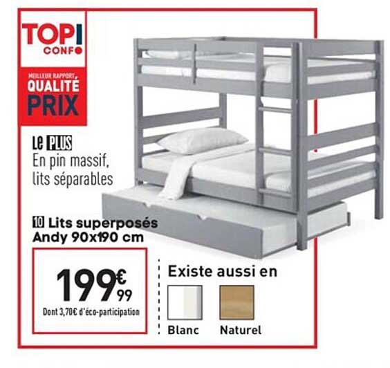 lits superposés andy 90x190 cm